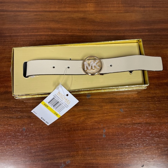 Michael Kors 25mm Pave Logo Belt Cream Small/Medium - Picture 1 of 2